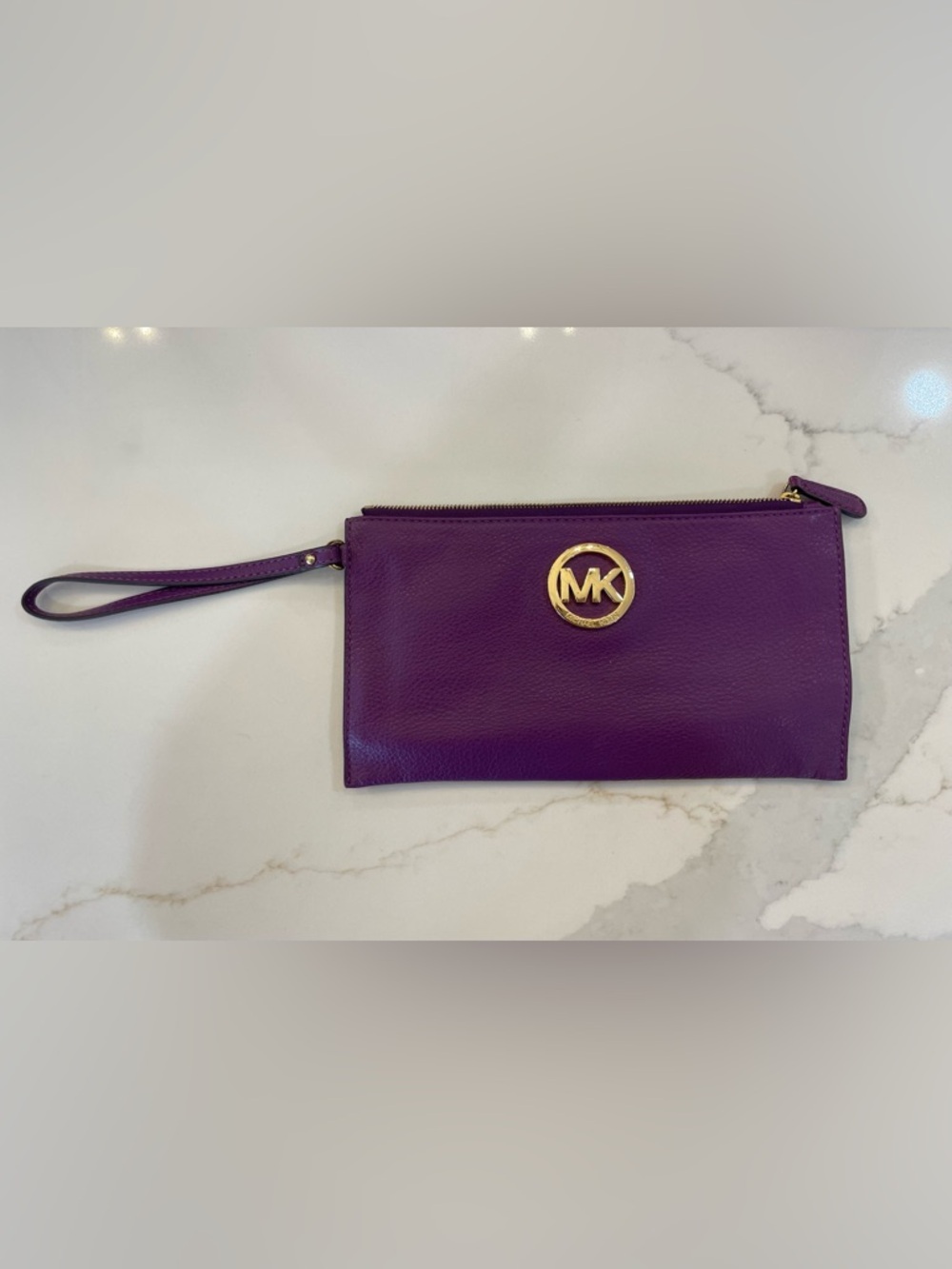 Michael Kors Plum Saffiano Leather Tote with Gold MK Emblem and Matching Wallet - Picture 4 of 6